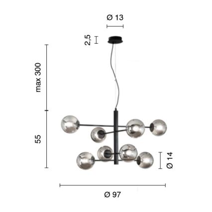 Ondaluce - Lustr na lanku ELISEO 8xE14/10W/230V pr. 97 cm zlatá/kouřová béžová