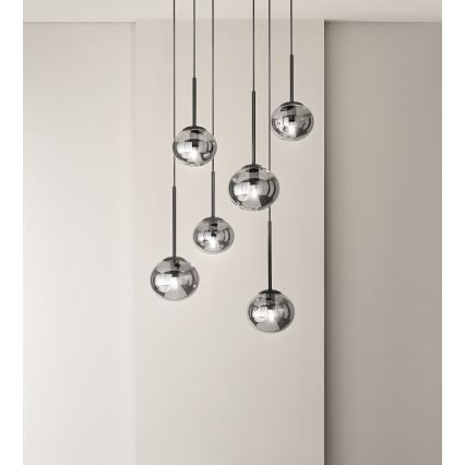 Ondaluce - Lustr na lanku JEWEL 1xE14/10W/230V pr. 17 cm černá/kouřová černá