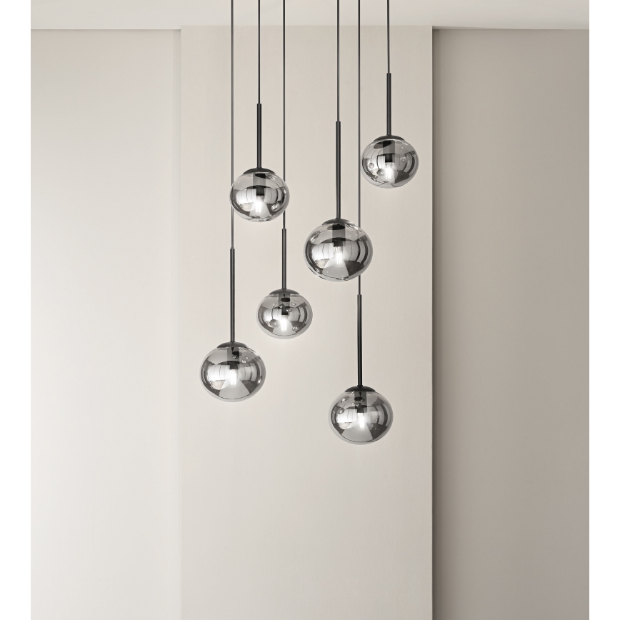 Ondaluce - Lustr na lanku JEWEL 1xE14/10W/230V pr. 17 cm černá/kouřová černá