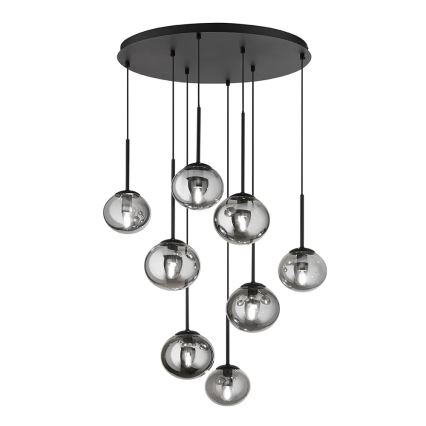 Ondaluce - Lustr na lanku JEWEL 8xE14/10W/230V pr. 70 cm černá/kouřová černá