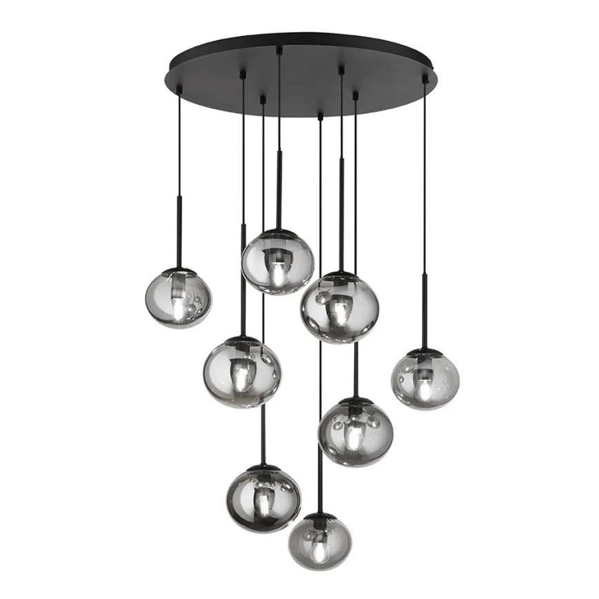 Ondaluce - Lustr na lanku JEWEL 8xE14/10W/230V pr. 70 cm černá/kouřová černá