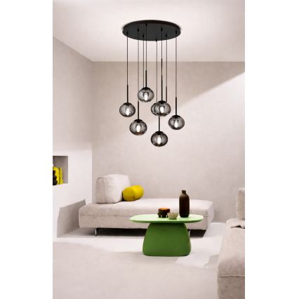 Ondaluce - Lustr na lanku JEWEL 8xE14/10W/230V pr. 70 cm černá/kouřová černá