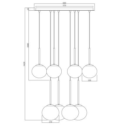 Ondaluce - Lustr na lanku JEWEL 8xE14/10W/230V pr. 70 cm černá/kouřová černá