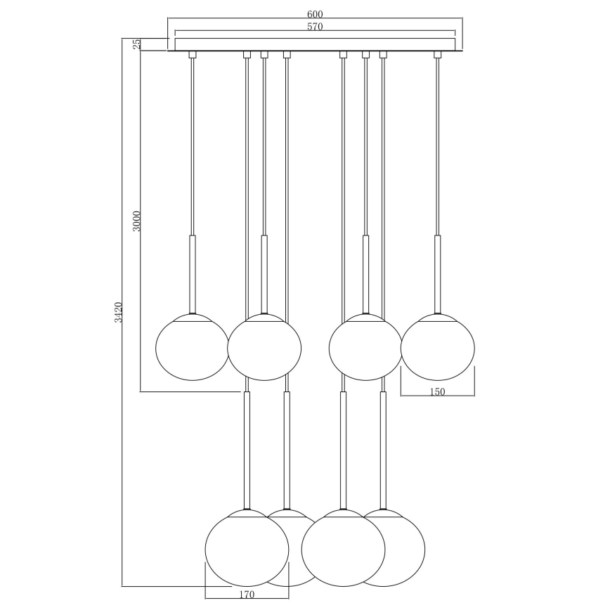 Ondaluce - Lustr na lanku JEWEL 8xE14/10W/230V pr. 70 cm kouřová černá