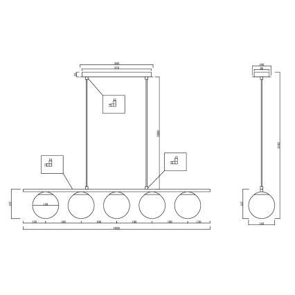 Ondaluce - Lustr na lanku MONILE 5xE14/10W/230V zlatá/bílá