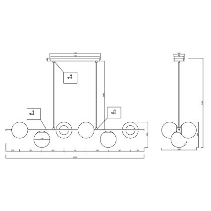 Ondaluce - Lustr na lanku MONILE 6xE14/10W/230V černá/kouřová černá