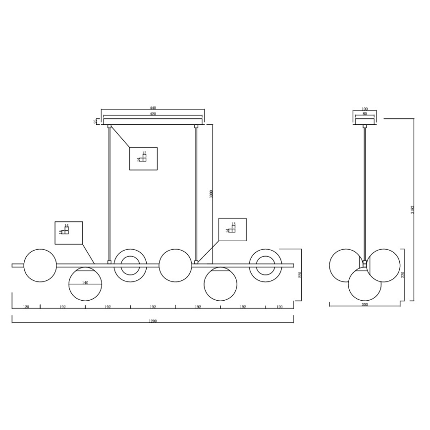 Ondaluce - Lustr na lanku MONILE 6xE14/10W/230V černá/kouřová černá