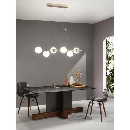 Ondaluce - Lustr na lanku MONILE 6xE14/10W/230V zlatá/bílá