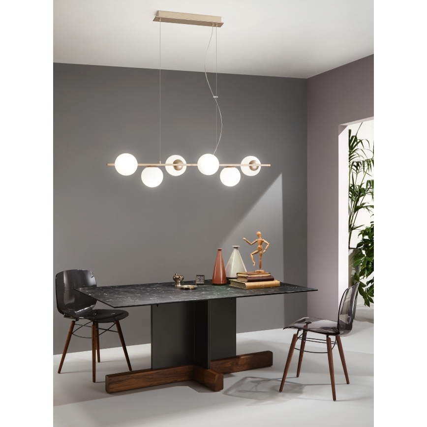 Ondaluce - Lustr na lanku MONILE 6xE14/10W/230V zlatá/bílá
