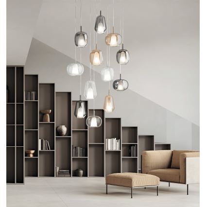 Ondaluce - Lustr na lanku THELMA 1xE27/15W/230V pr. 19 cm zlatá/čirá