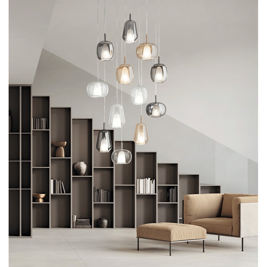 Ondaluce - Lustr na lanku THELMA 1xE27/15W/230V pr. 19 cm zlatá/čirá