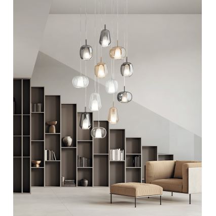 Ondaluce - Lustr na lanku THELMA 1xE27/15W/230V pr. 19 cm zlatá/kouřová béžová