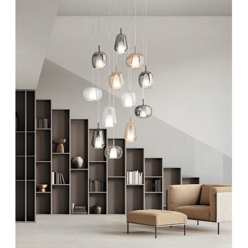 Ondaluce - Lustr na lanku THELMA 1xE27/15W/230V pr. 19 cm zlatá/kouřová béžová