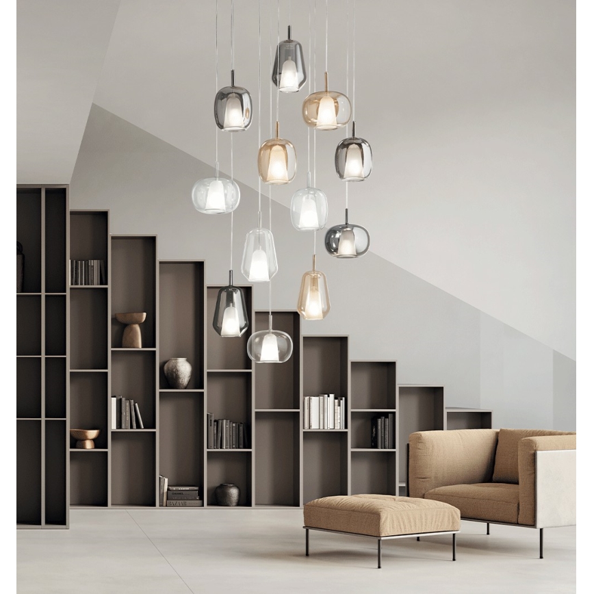 Ondaluce - Lustr na lanku THELMA 2xE27/15W/230V pr. 25 cm zlatá/čirá