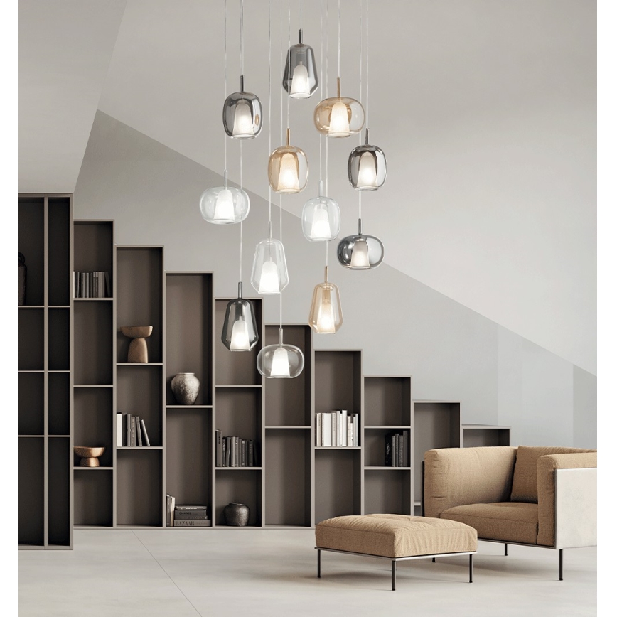 Ondaluce - Lustr na lanku THELMA 3xE27/15W/230V kouřová béžová