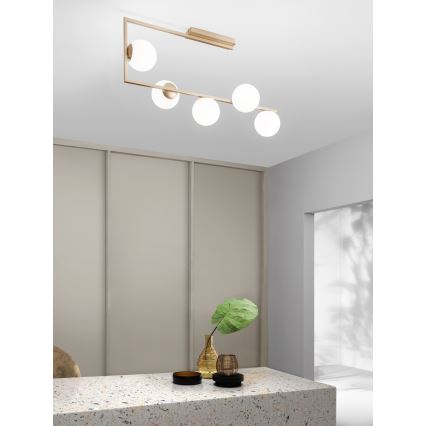 Ondaluce - Lustr na tyči MONILE 5xE14/10W/230V zlatá/bílá