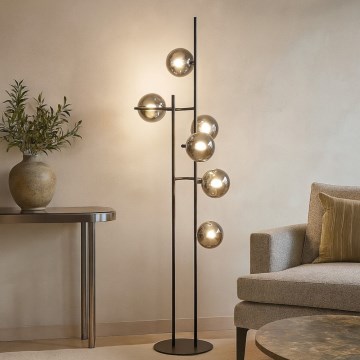 Ondaluce - Stojací lampa JEWEL 6xE14/10W/230V 166 cm černá/kouřová černá