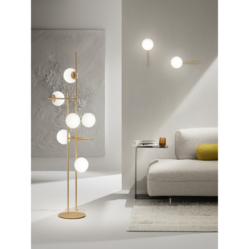 Ondaluce - Stojací lampa JEWEL 6xE14/10W/230V 166 cm zlatá/bílá