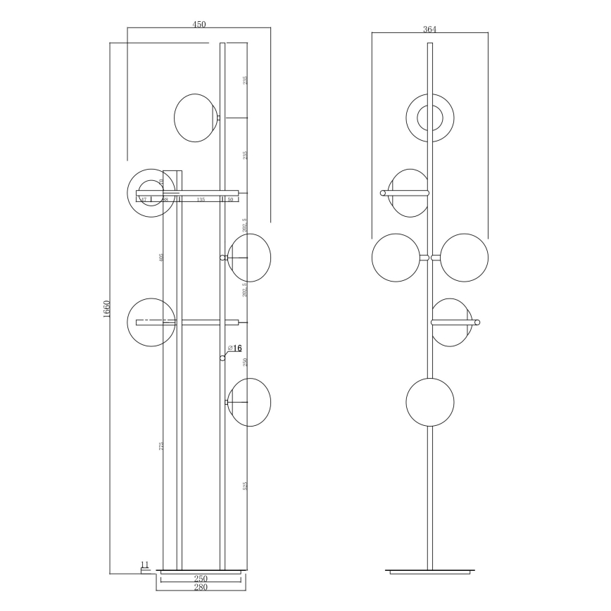 Ondaluce - Stojací lampa JEWEL 6xE14/10W/230V 166 cm zlatá/bílá