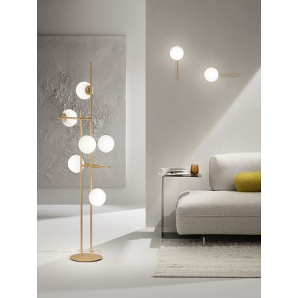 Ondaluce - Stojací lampa JEWEL 6xE14/10W/230V zlatá/bílá
