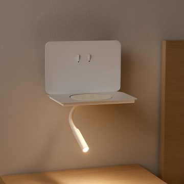 ONLI - LED Flexibilní lampička s policí a QI nabíjením WIK LED/6,5W/230V + LED/3W bílá