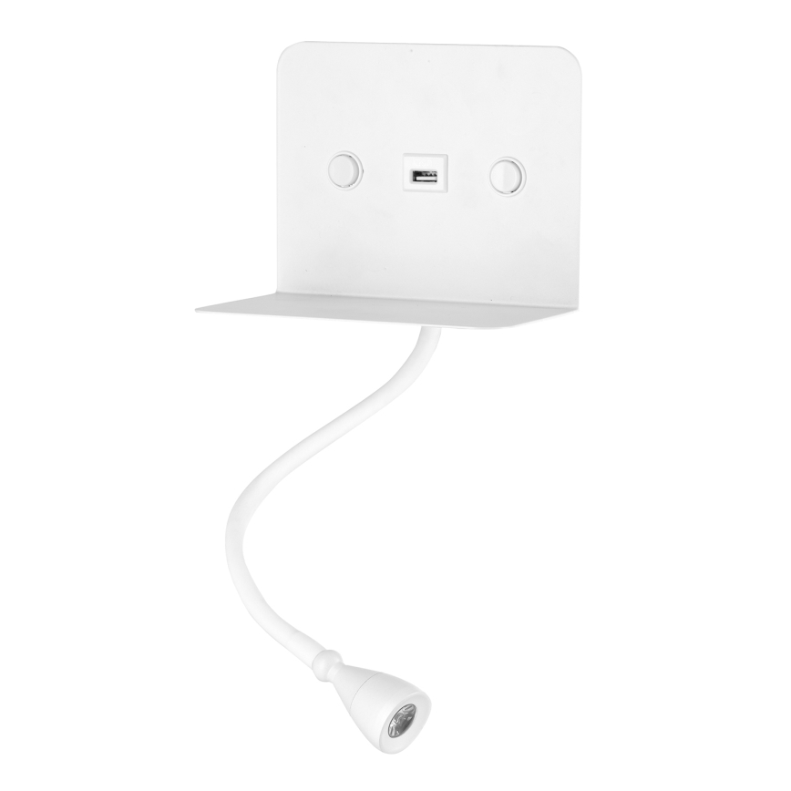 ONLI - LED Flexibilní lampička s policí a USB nabíjením PLAK LED/1W/230V bílá