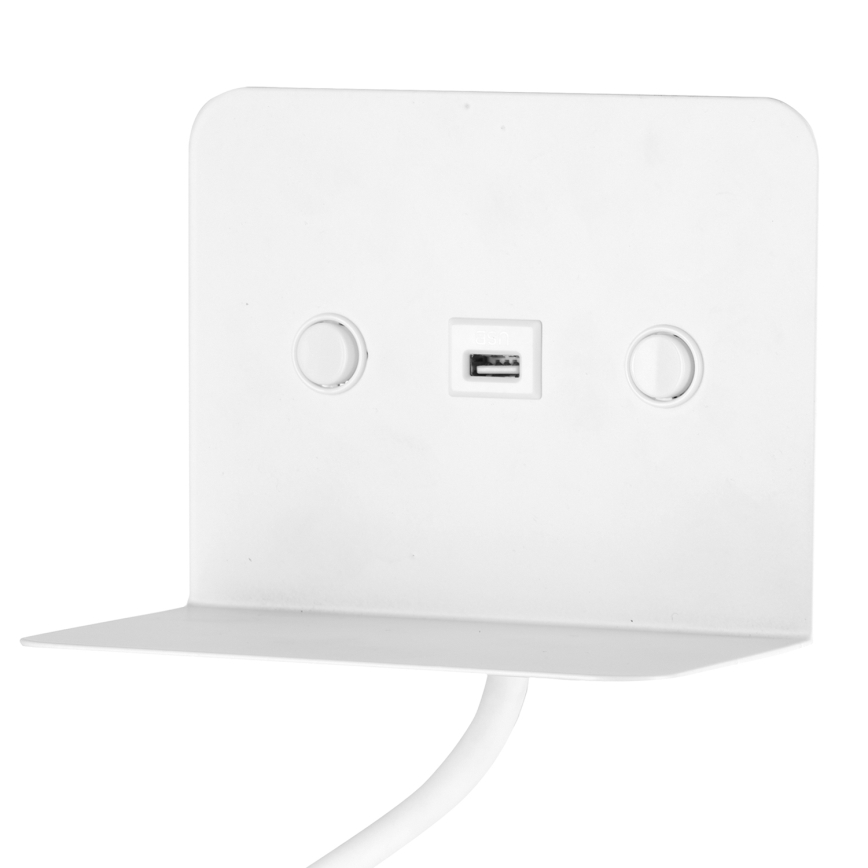 ONLI - LED Flexibilní lampička s policí a USB nabíjením PLAK LED/1W/230V bílá
