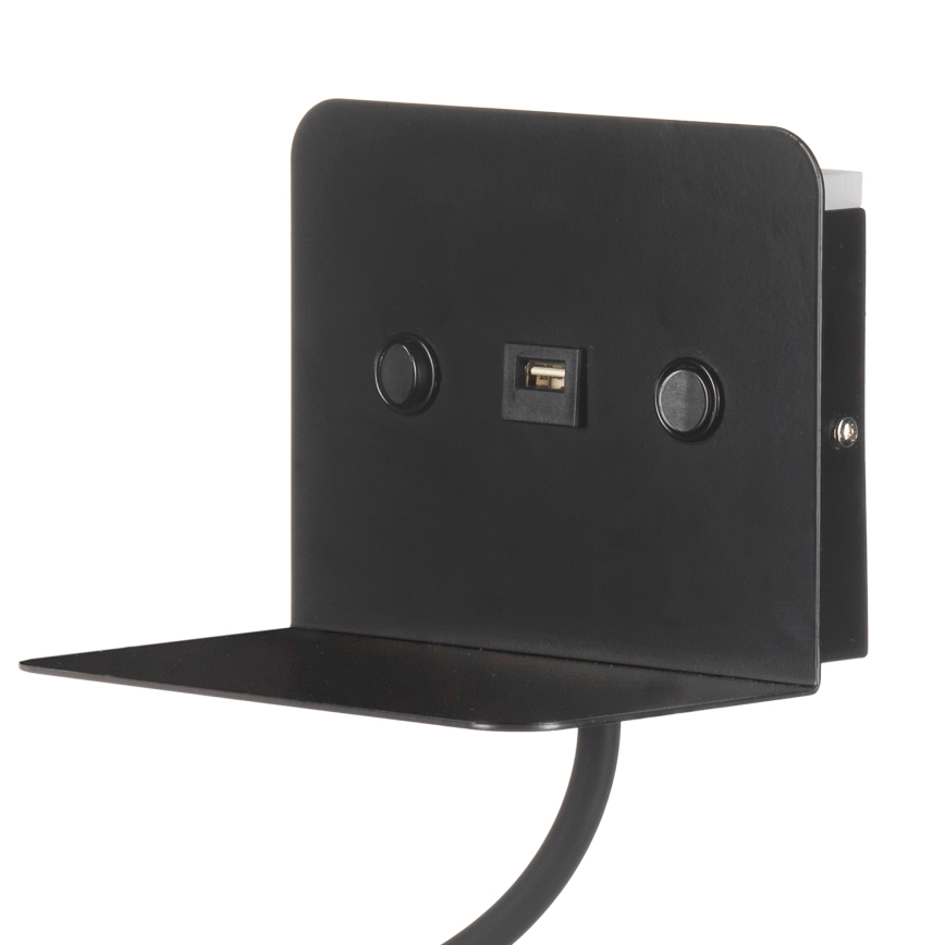 ONLI - LED Flexibilní lampička s policí a USB nabíjením PLAK LED/1W/230V černá