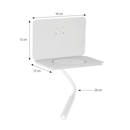 ONLI - LED Flexibilní lampička s policí WIK LED/6,5W/230V + LED/3W bílá