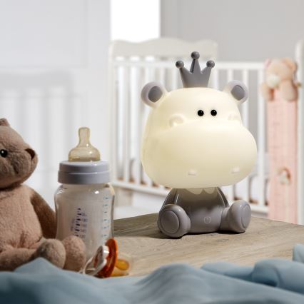 ONLI - LED Stmívatelná dětská noční lampička PUPPIES LED/3W/230V 25 cm hroch/šedá