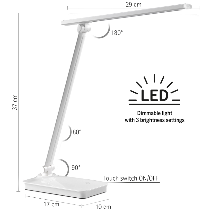 ONLI - LED Stmívatelná dotyková stolní lampa s USB portem DESKI LED/7W/230V 4000K bílá