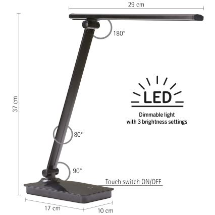 ONLI - LED Stmívatelná stolní lampa s USB portem DESKI LED/7W/230V 4000K černá