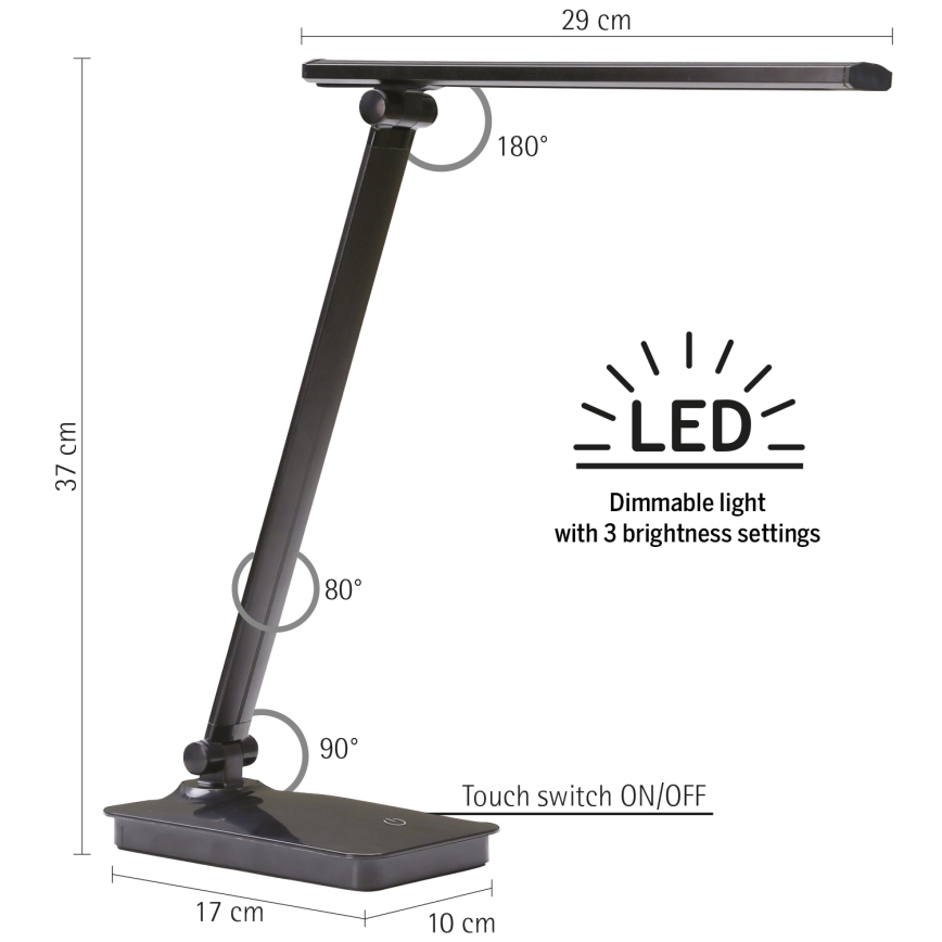 ONLI - LED Stmívatelná stolní lampa s USB portem DESKI LED/7W/230V 4000K černá
