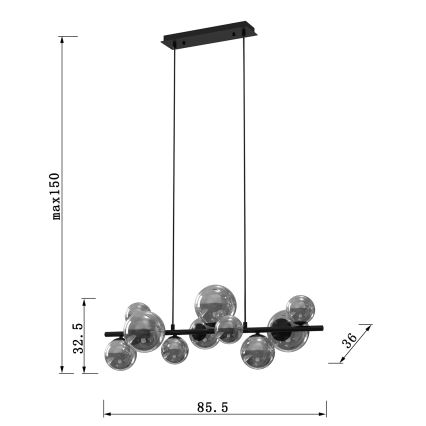 ONLI - Lustr na lanku PALOMA 10xG9/10W/230V černá/kouřová