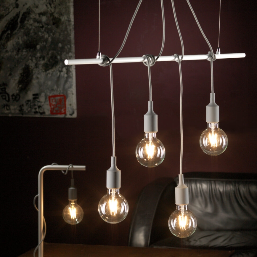 ONLI - Lustr na lanku WIRE 4xE27/15W/230V šedá/bílá
