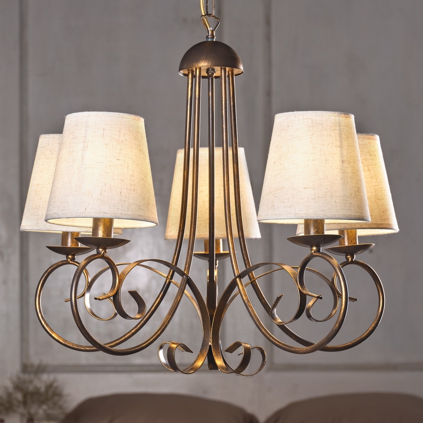 ONLI - Lustr na řetězu POMPEI 5xE14/6W/230V bronzová