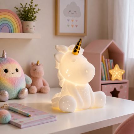 ONLI - Stolní lampa PORCELLANA 1xE14/6W/230V 23,5 cm jednorožec