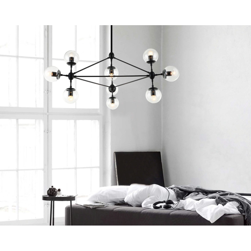 Open Design OR80094 - Lustr na tyči BAO 10xE27/8W/230V pr. 90 cm černá