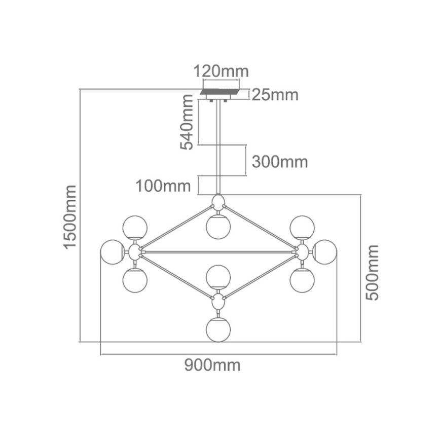 Open Design OR80094 - Lustr na tyči BAO 10xE27/8W/230V pr. 90 cm černá