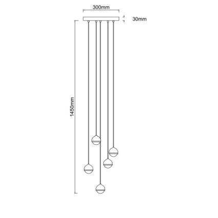 Open Design OR85518 - LED Lustr na lanku BOLICINA 5xLED/5W/230V zlatá/černá