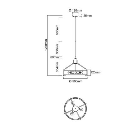 Open Design OR85648 - Lustr na tyči DORETTO 4xE27/15W/230V pr. 50 cm hnědá/béžová