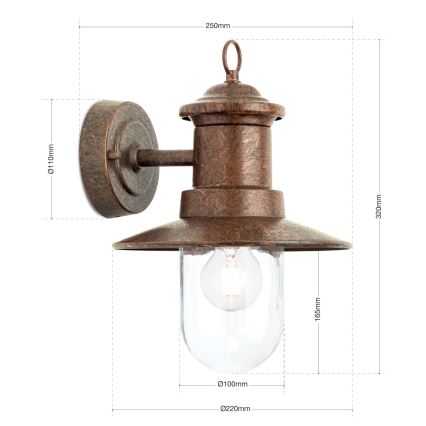 Venkovní nástěnná lampa LEONIE 1xE27/60W/230V IP44 bronz