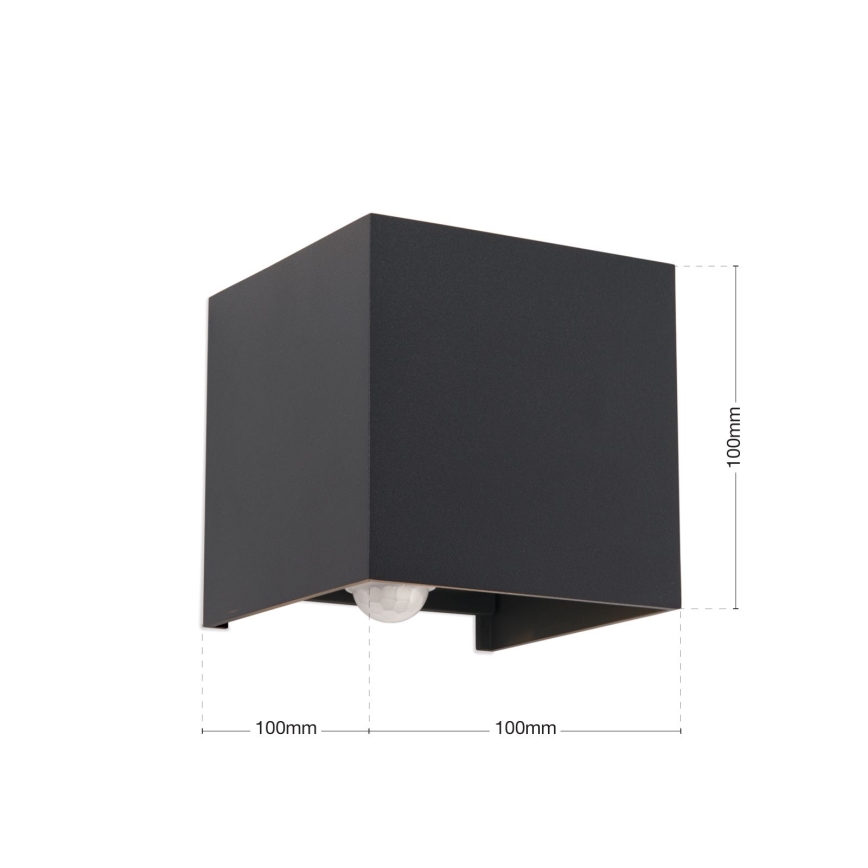 LED Venkovní nástěnné svítidlo se senzorem pohybu a soumraku CUBE-S LED/13W/230V IP54 antracit