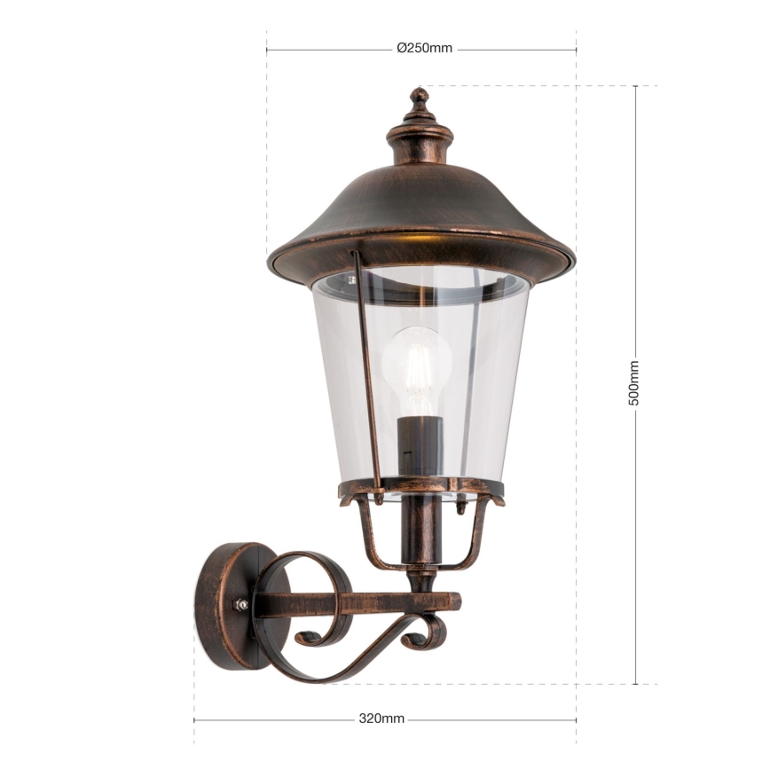 Venkovní nástěnná lampa KENZO 1xE27/100W/230V IP44 bronz/patina