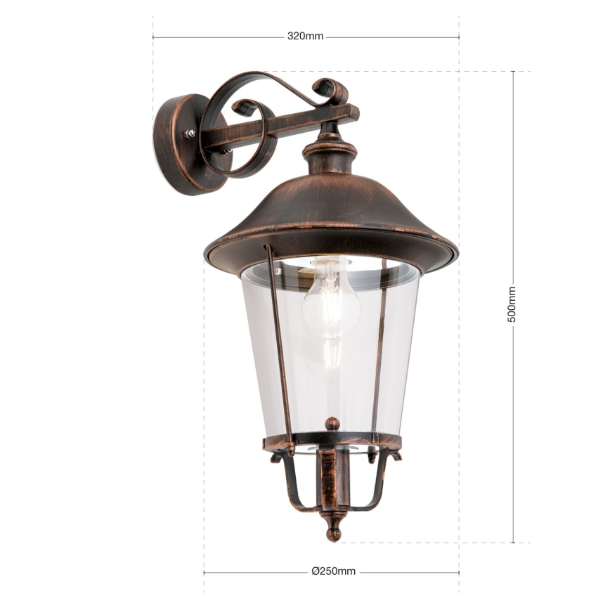 Venkovní nástěnná lampa KENZO 1xE27/100W/230V IP44 bronz/patina
