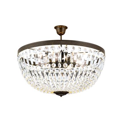 Křišťálový lustr na tyči ARILA 6xE27/60W/230V pr. 60 cm hnědá/patina
