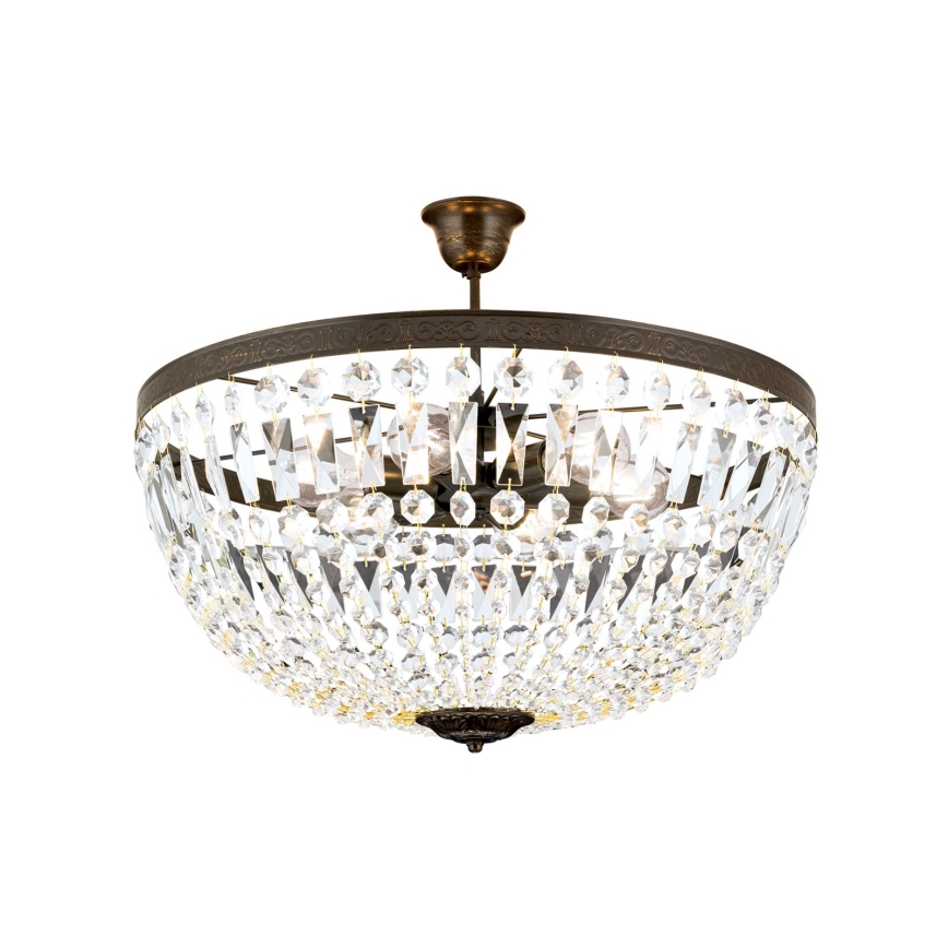 Křišťálový lustr na tyči ARILA 6xE27/60W/230V pr. 60 cm hnědá/patina