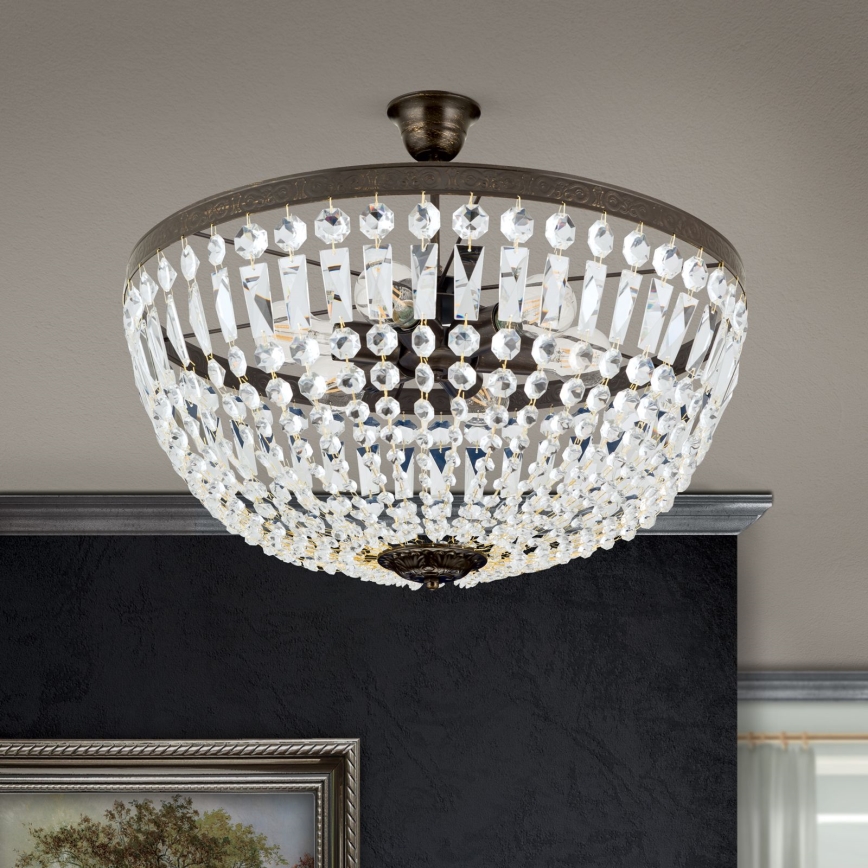 Křišťálový lustr na tyči ARILA 6xE27/60W/230V pr. 60 cm hnědá/patina