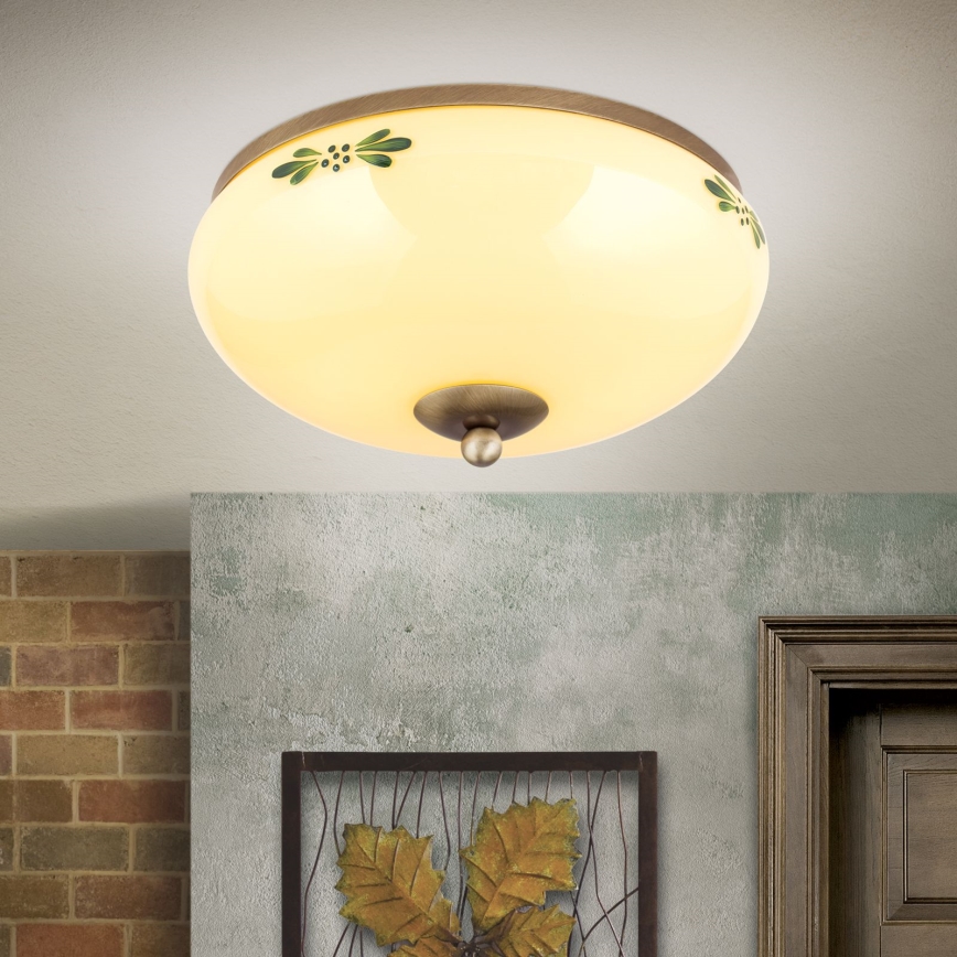 Stropní svítidlo LANDHAUS 2xE27/60W/230V pr. 28 cm bronz/béžová