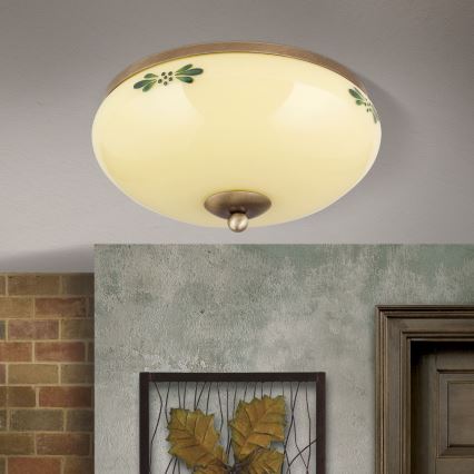 Stropní svítidlo LANDHAUS 2xE27/60W/230V pr. 28 cm bronz/béžová